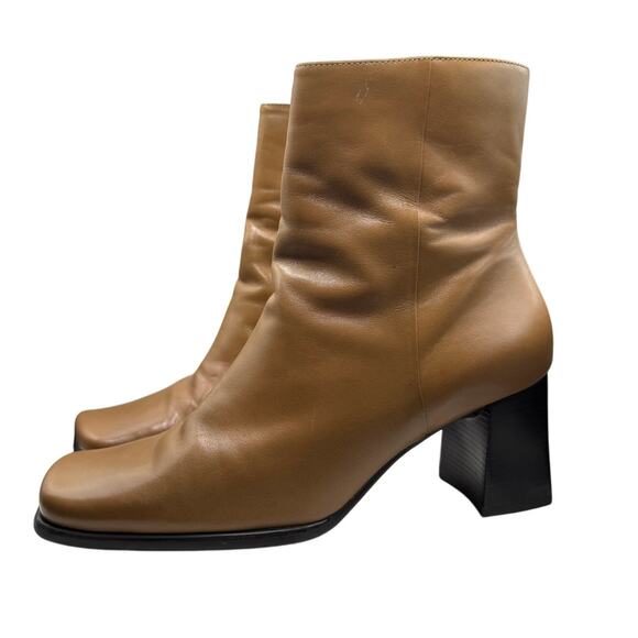 Vintage Leather 90s Y2K Square Toe Chunky Boots Size 9.5 - Picture 1 of 8